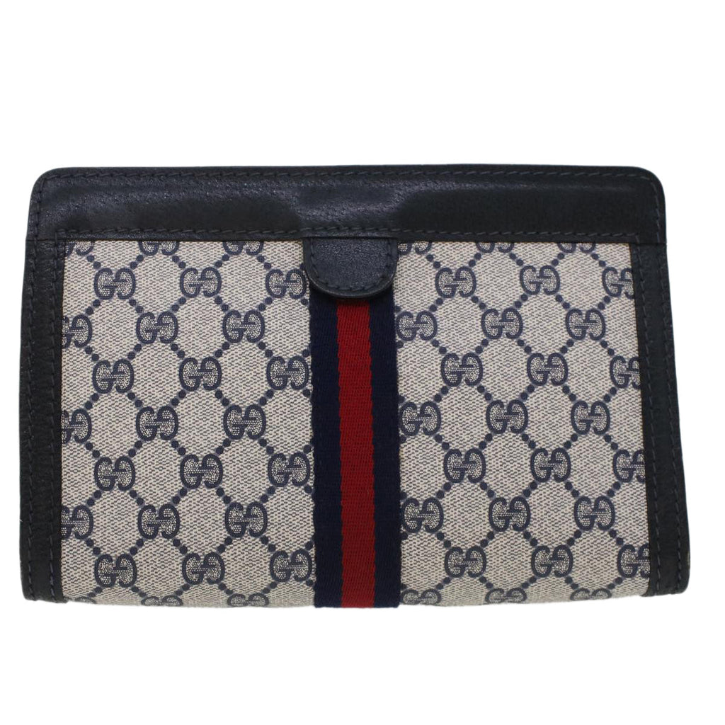 GUCCI GG Canvas Sherry Line Clutch Bag Gray Red Navy 64.014.2125.23  44752