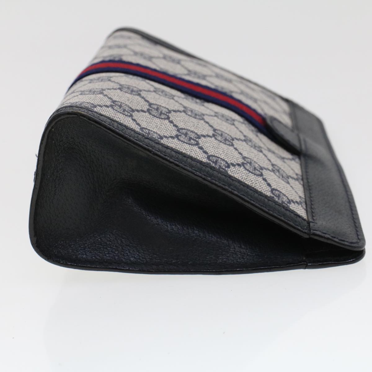 GUCCI GG Canvas Sherry Line Clutch Bag Gray Red Navy 64.014.2125.23  44752