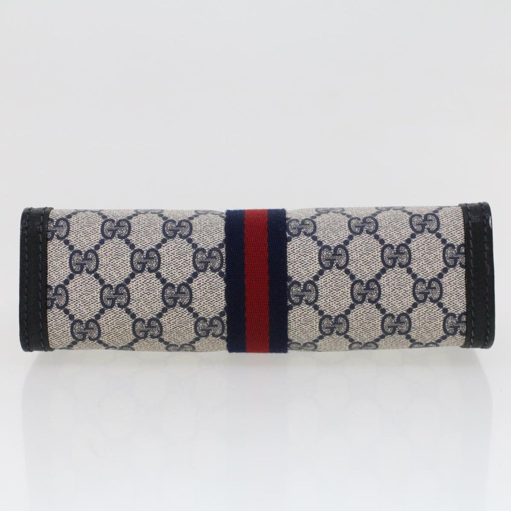 GUCCI GG Canvas Sherry Line Clutch Bag Gray Red Navy 64.014.2125.23  44752