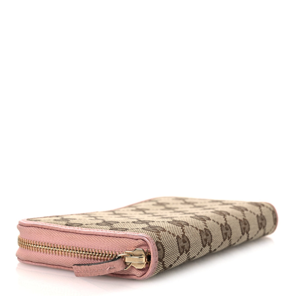Gucci Monogram Dollar Calfskin Zip Around Wallet Beige Ebony Soft Pink