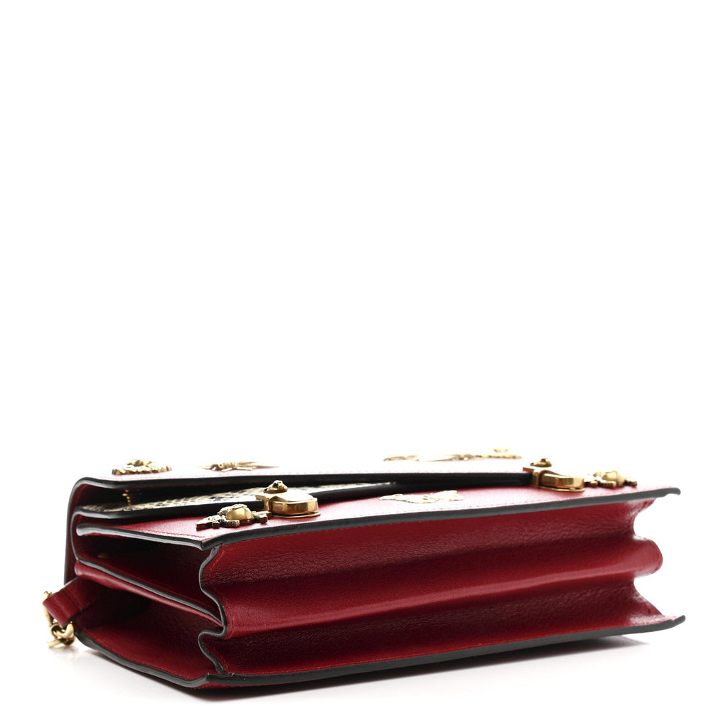 Gucci Calfskin Snakeskin Studded Small Ottilia Top Handle Bag Hibiscus Red