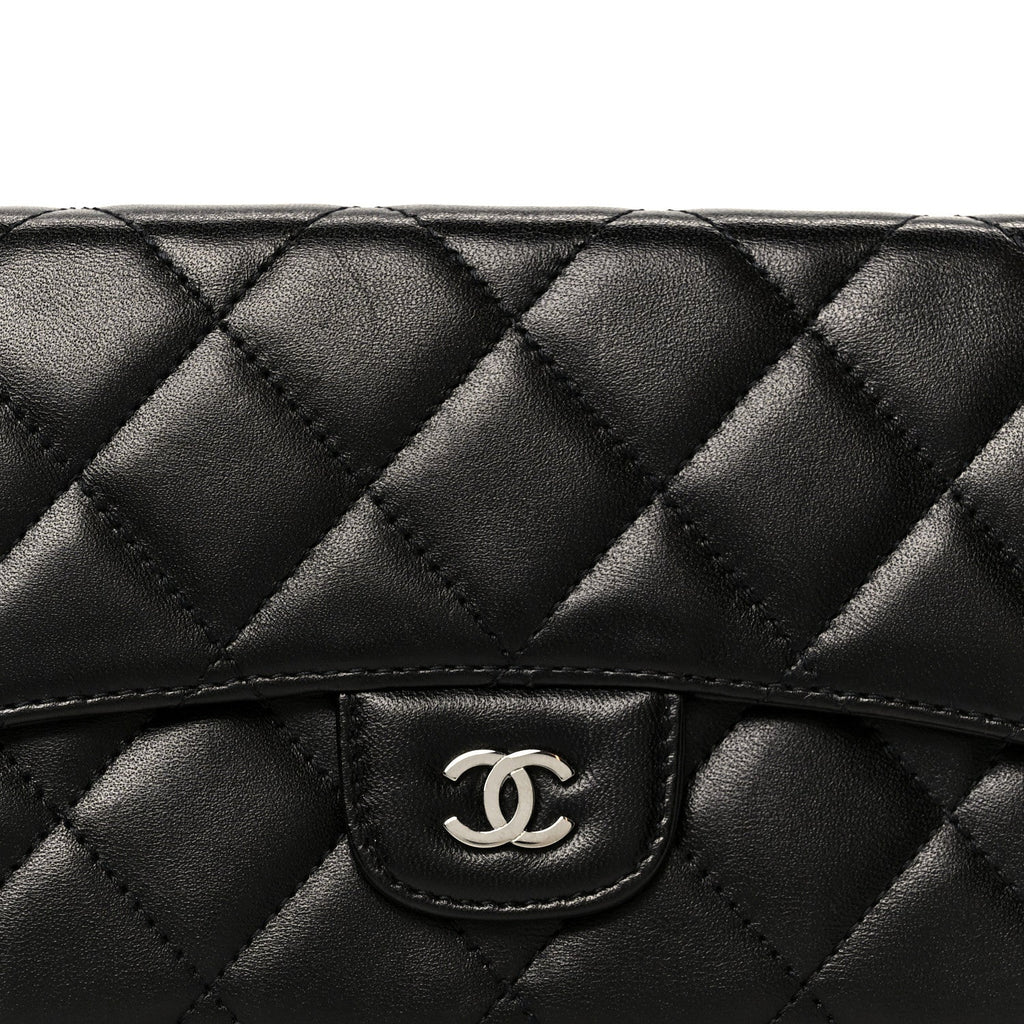 Lambskin Quilted Large Flap Wallet Black