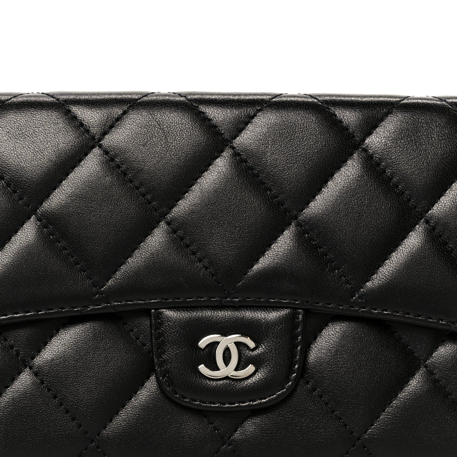 Lambskin Quilted Large Flap Wallet Black