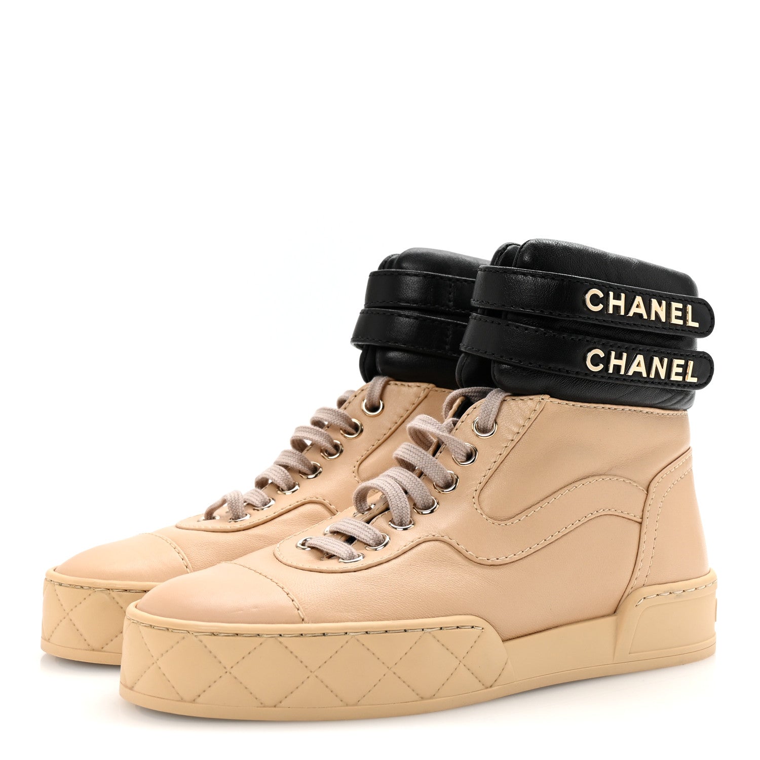 Lambskin Logo High Top Sneakers 35.5 Ivory Black