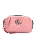 Gucci Calfskin Matelasse Small GG Marmont Chain Shoulder Bag Wild Rose