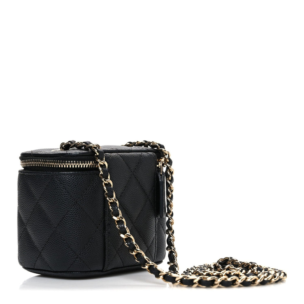 Chanel Caviar Quilted Mini Vanity Case With Chain Black