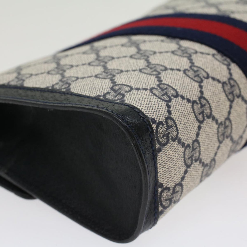 GUCCI GG Canvas Sherry Line Clutch Bag Gray Red Navy 8901006  44806