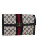 GUCCI GG Canvas Sherry Line Clutch Bag Gray Red Navy 8901006  44806