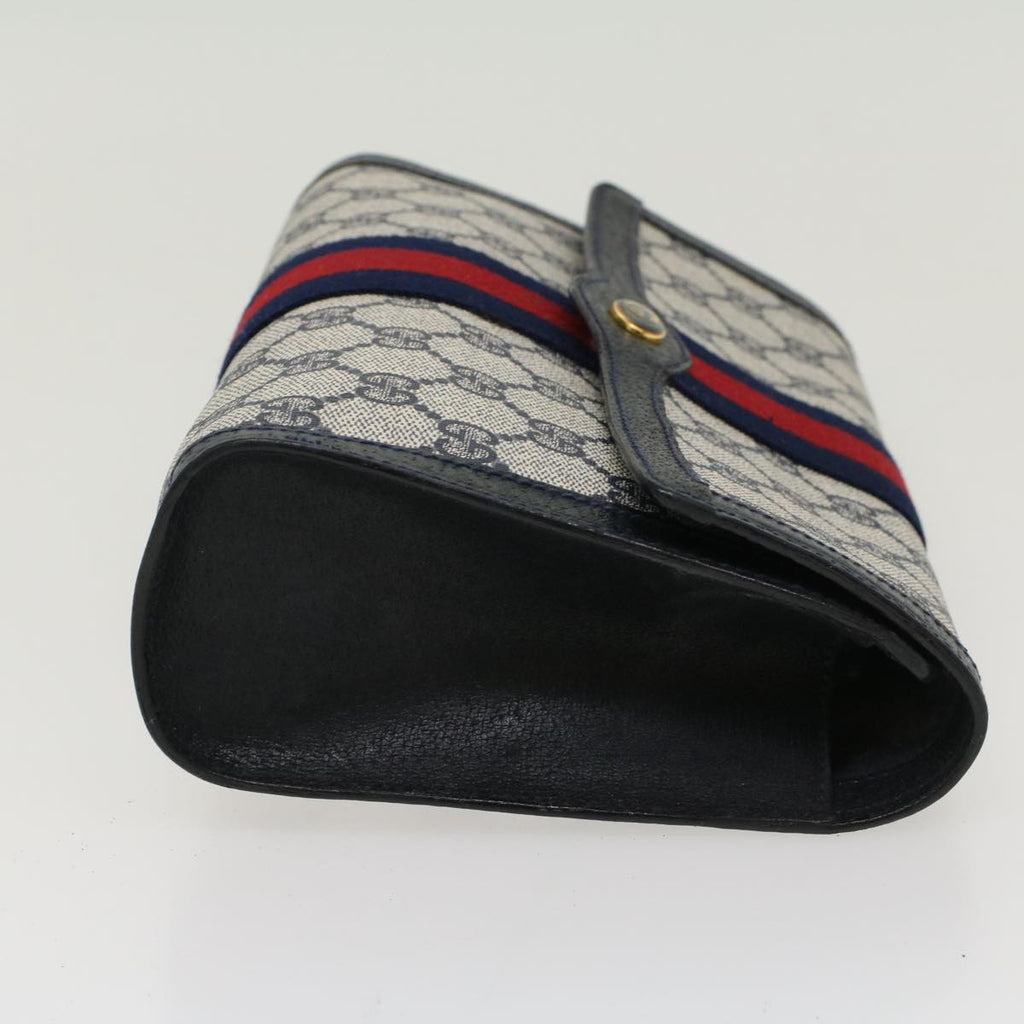 GUCCI GG Canvas Sherry Line Clutch Bag Gray Red Navy 8901006  44806