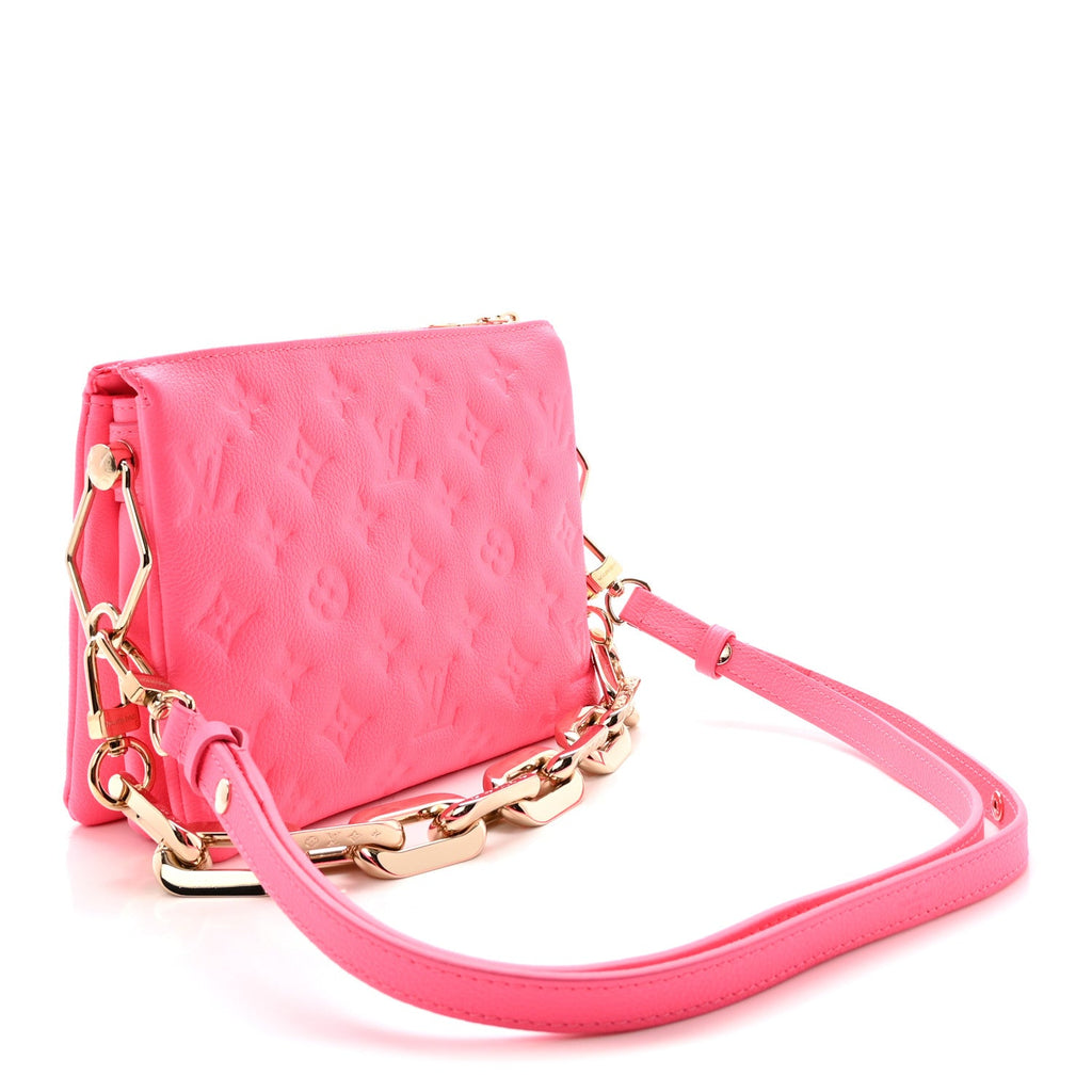Louis Vuitton Calfskin Embossed Monogram Coussin BB Rose Fluo