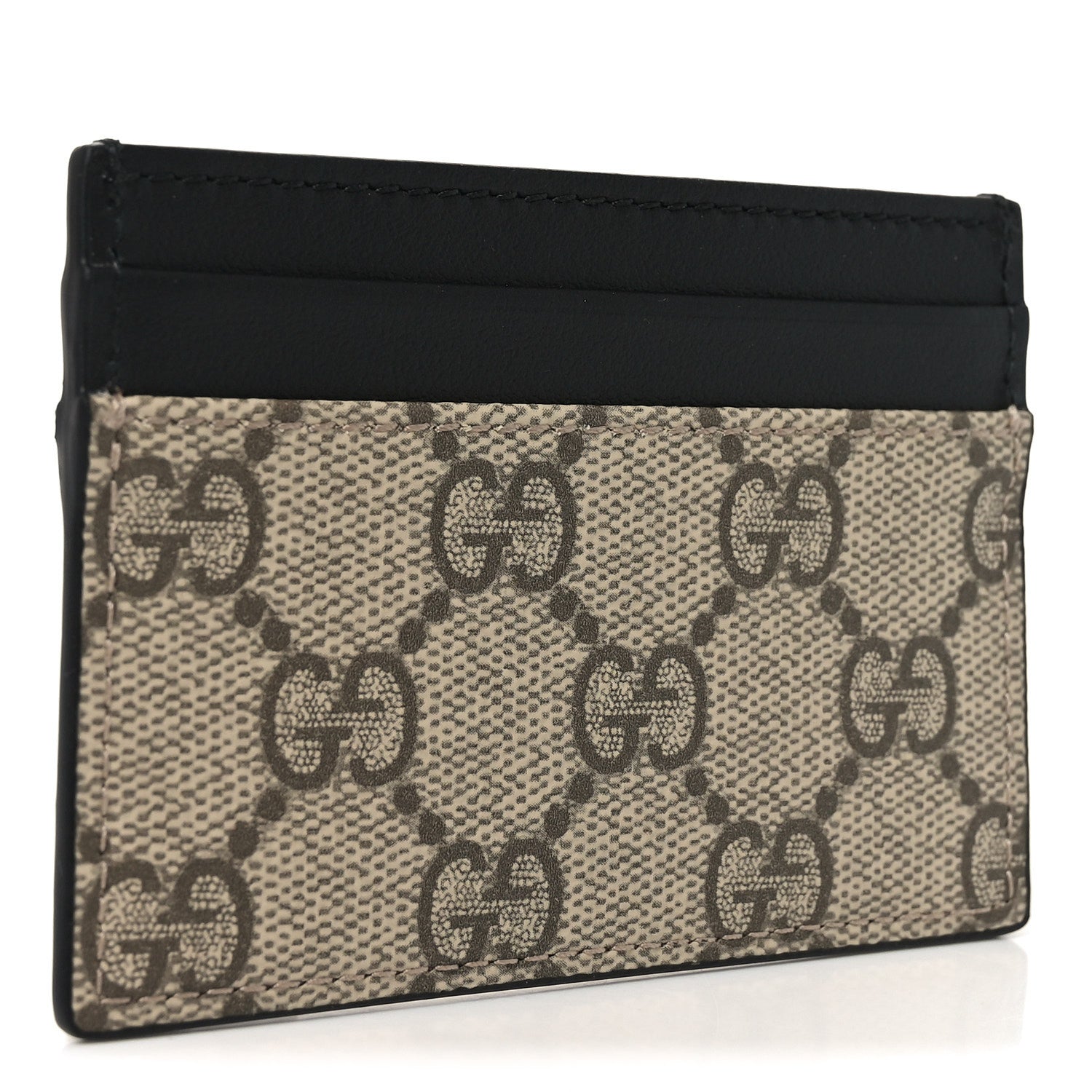 Gucci GG Supreme Monogram Calfskin Card Holder Beige Black