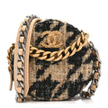 Chanel Wool Tweed Lambskin Quilted Chanel 19 Round Clutch With Chain and Coin Purse Beige Black