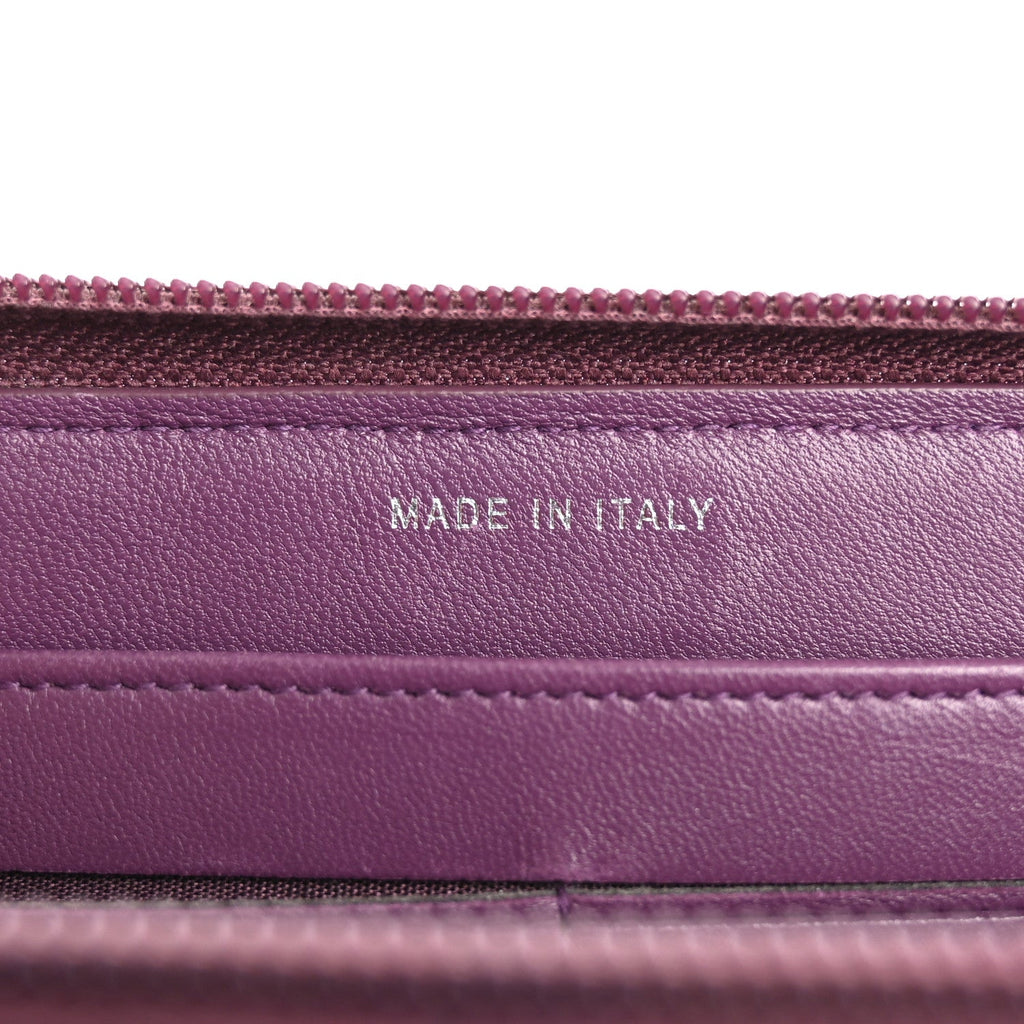 Lambskin Quilted Boy Zip Around Wallet Purple