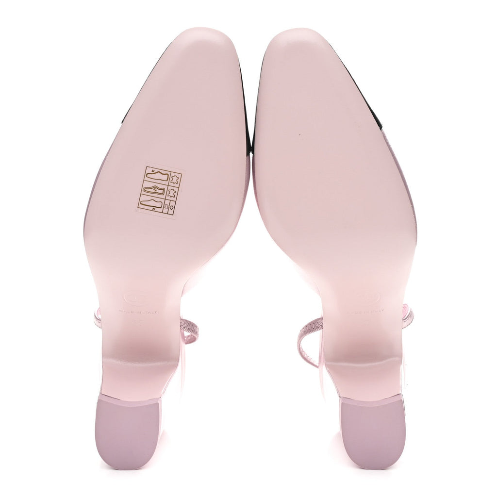 Laminated Lambskin Patent Cap Toe CC Slingback Pumps 37 Light Pink Black