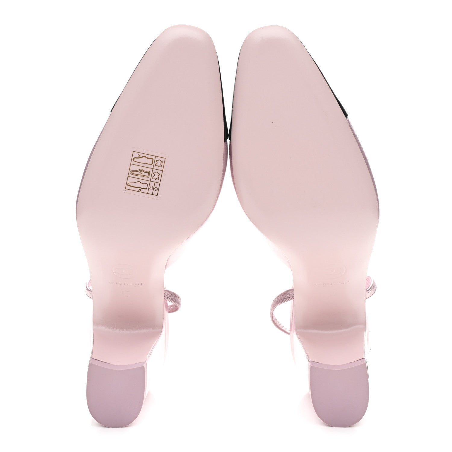 Laminated Lambskin Patent Cap Toe CC Slingback Pumps 37 Light Pink Black