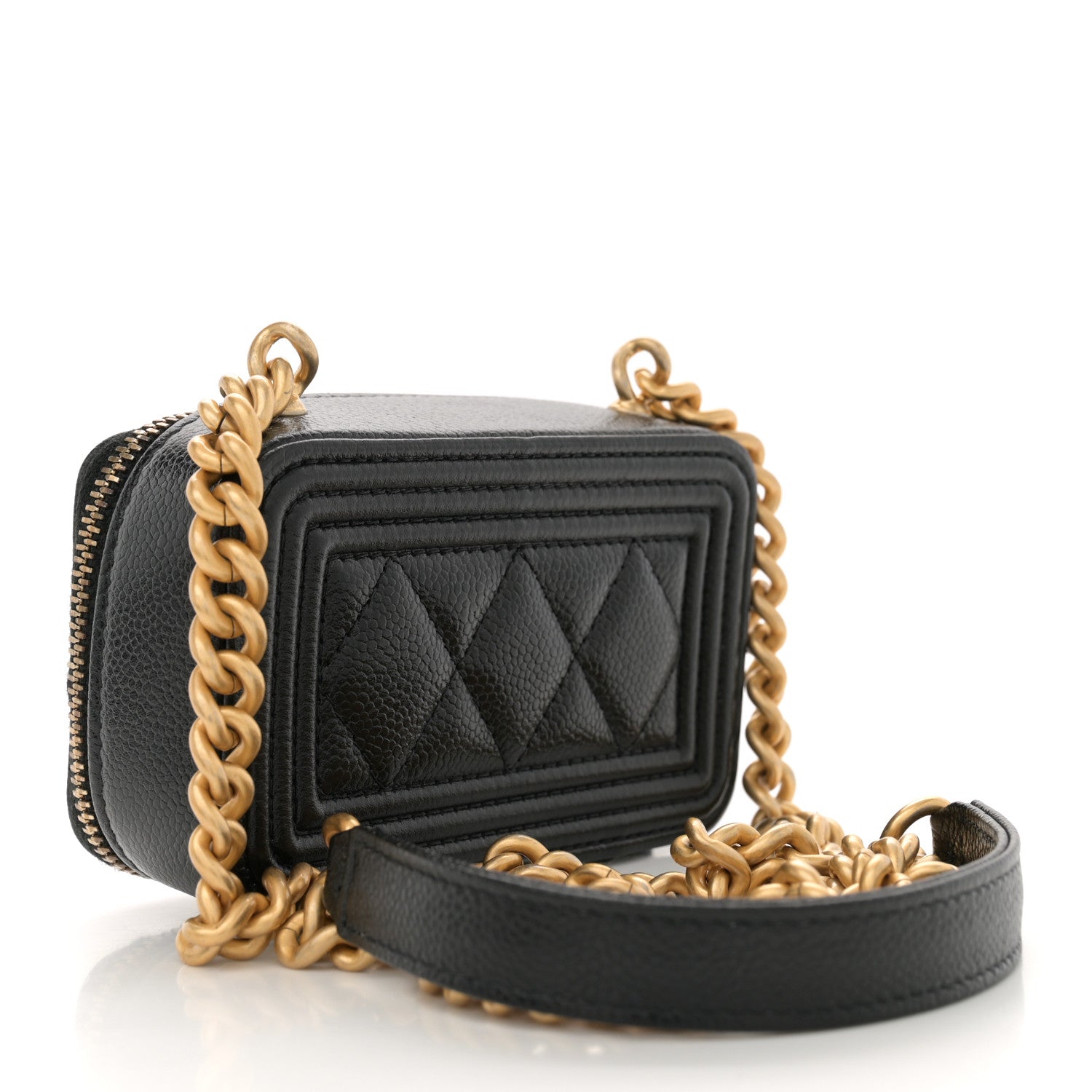 Chanel Caviar Quilted Mini Boy Clutch With Chain Black