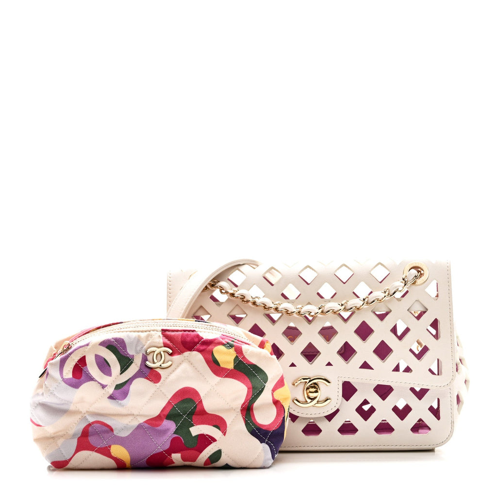 Chanel Lambskin Small Sea Through Flap White Multicolor