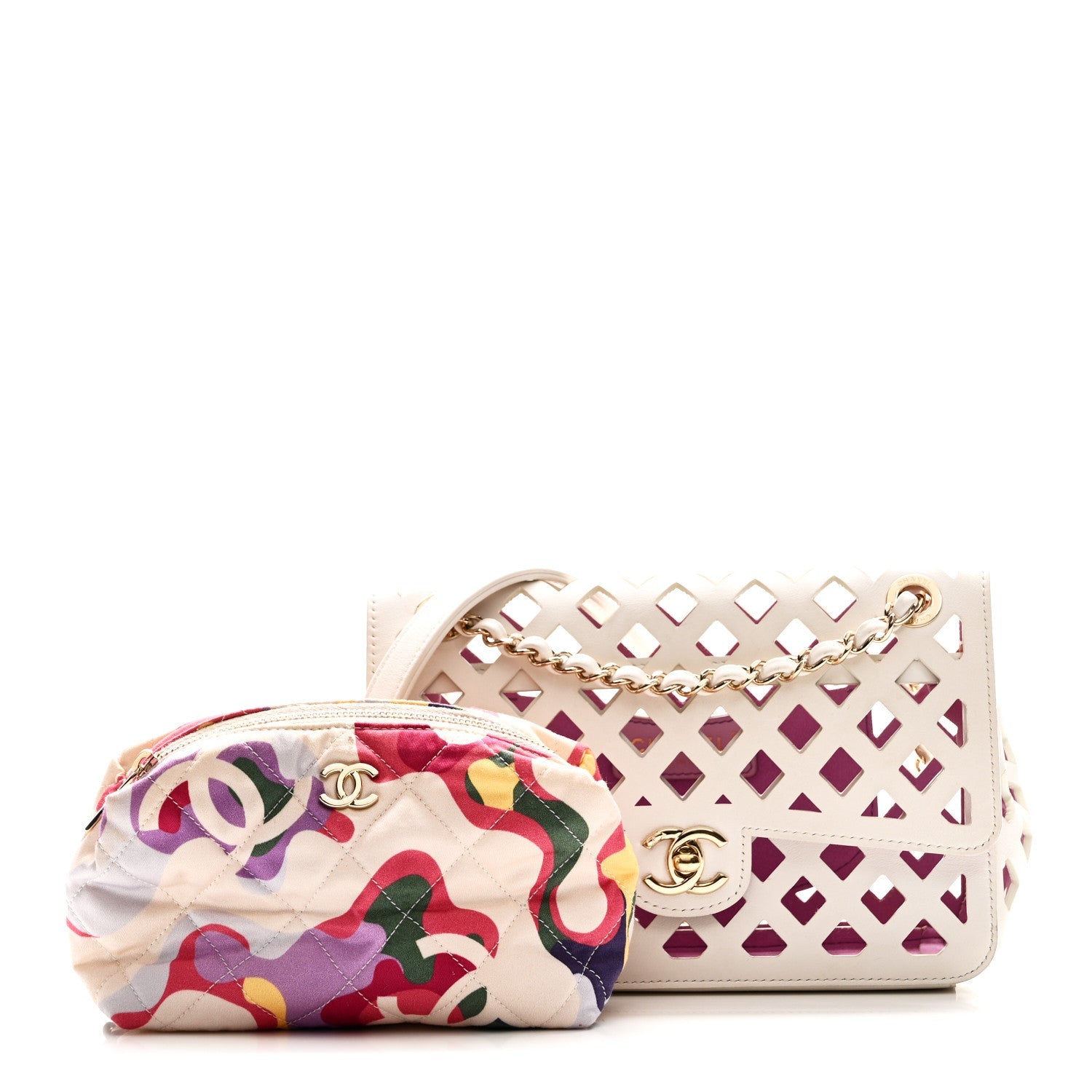 Chanel Lambskin Small Sea Through Flap White Multicolor