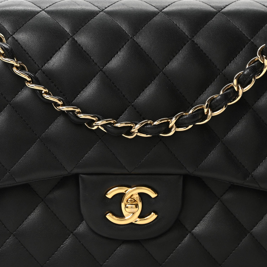 Chanel Lambskin Quilted Jumbo Double Flap Black