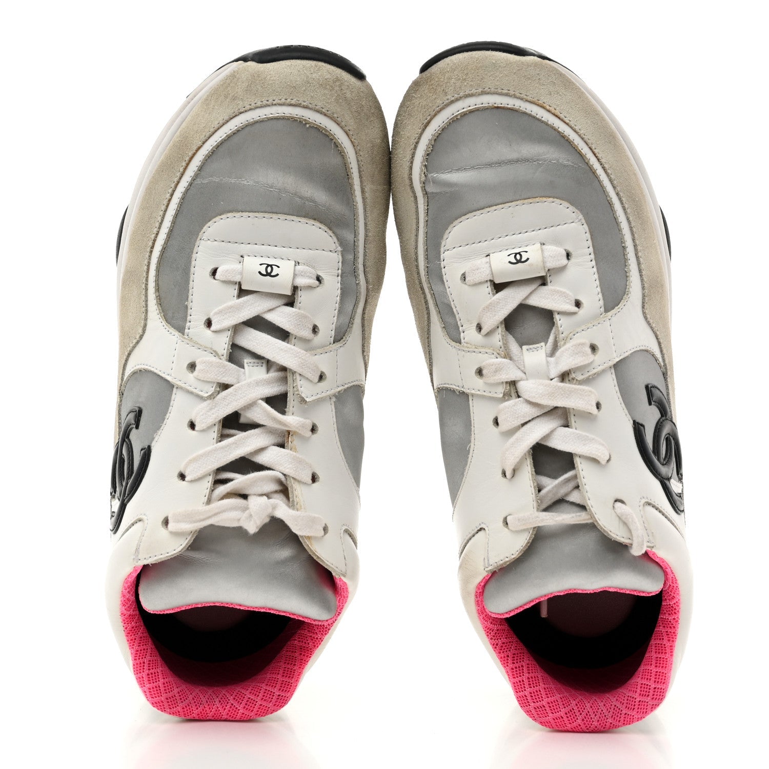 Calfskin Fabric Sneakers 39 White Silver Fluo Pink