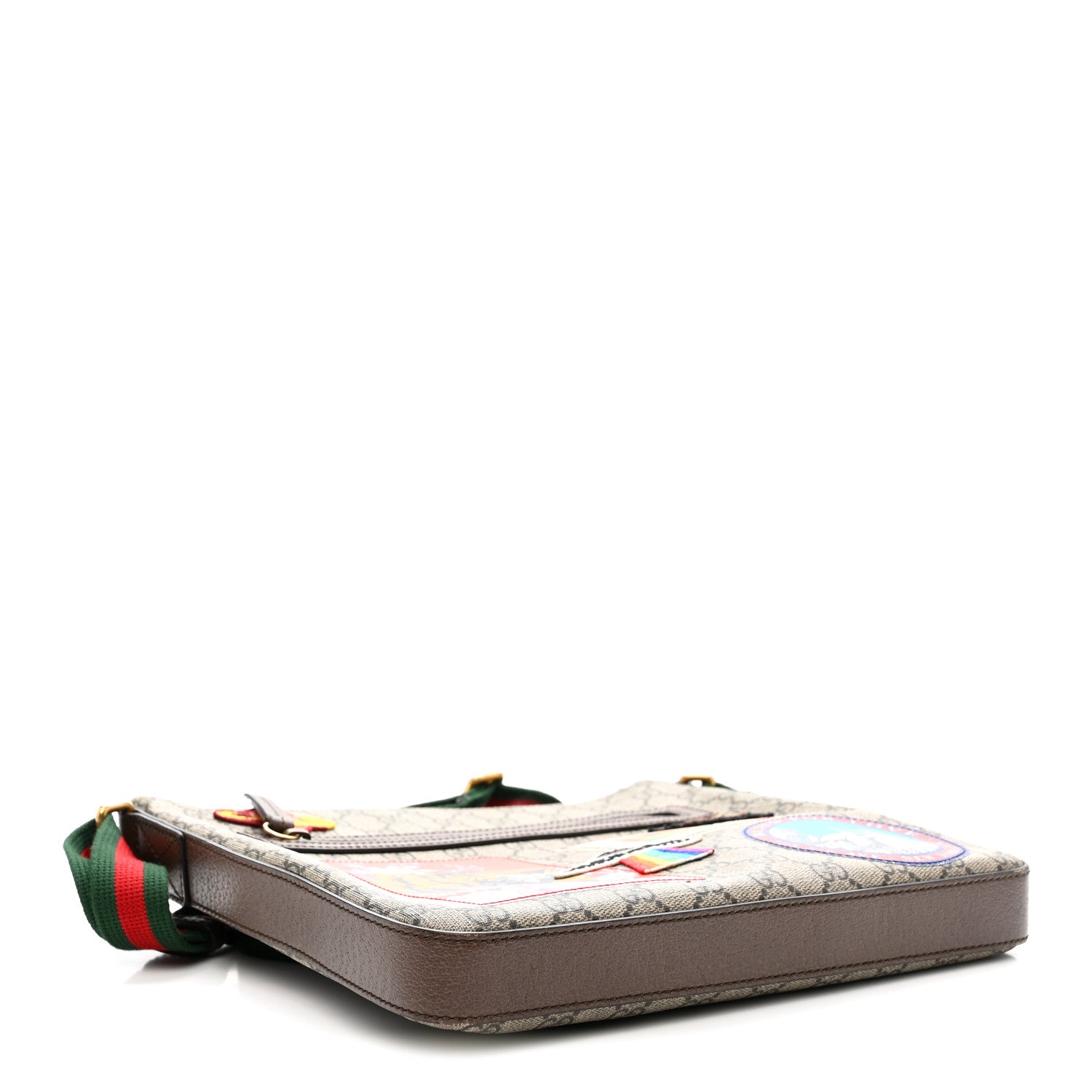 Gucci Soft GG Supreme Monogram Courrier Web Medium Flat Messenger Bag Beige New Acero Multicolor