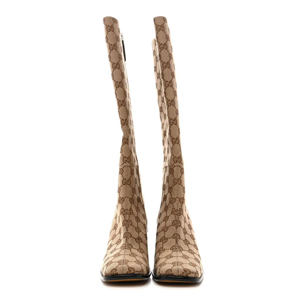 Gucci GG Supreme Knee High Boots 35 Beige Ebony New Acero