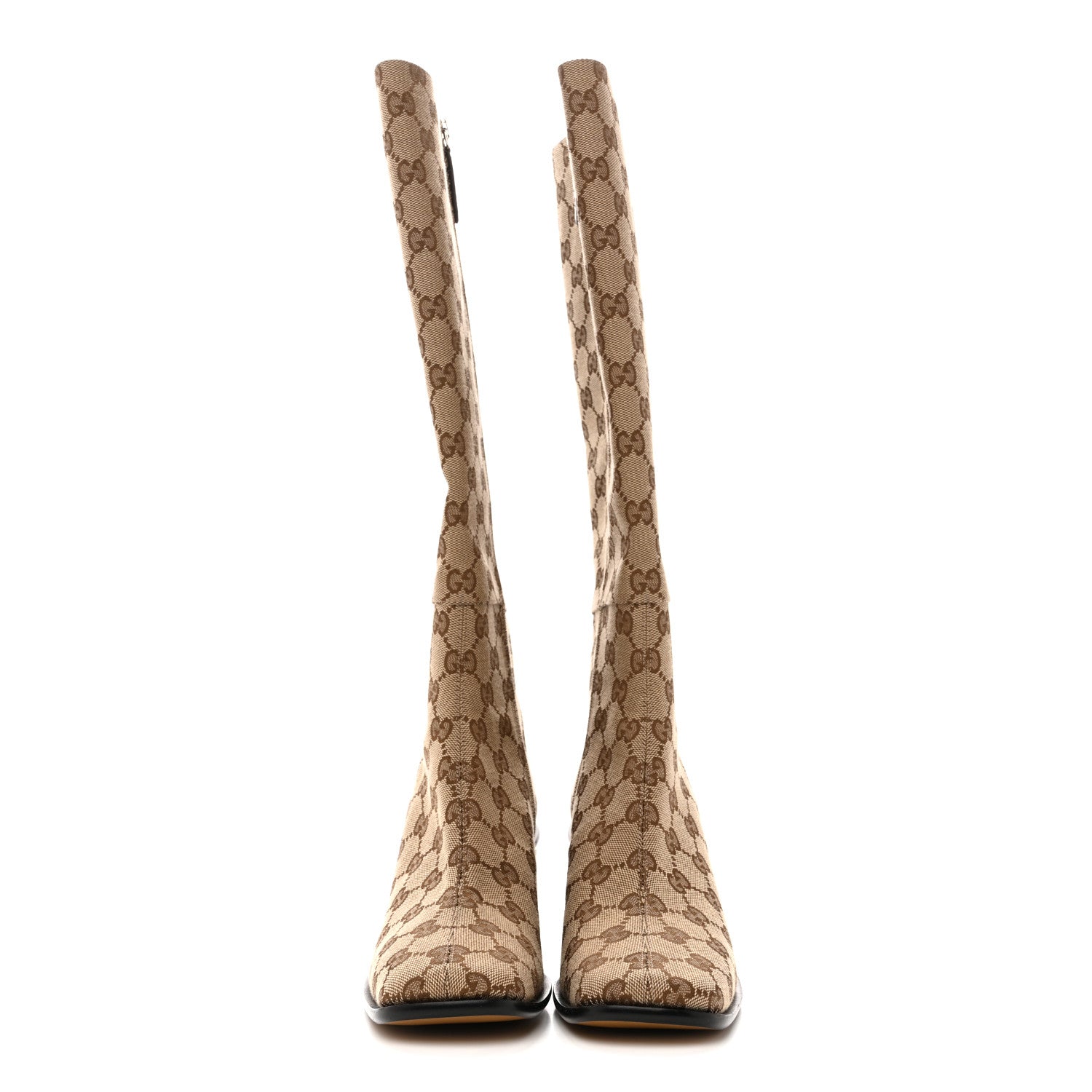 Gucci GG Supreme Knee High Boots 35 Beige Ebony New Acero