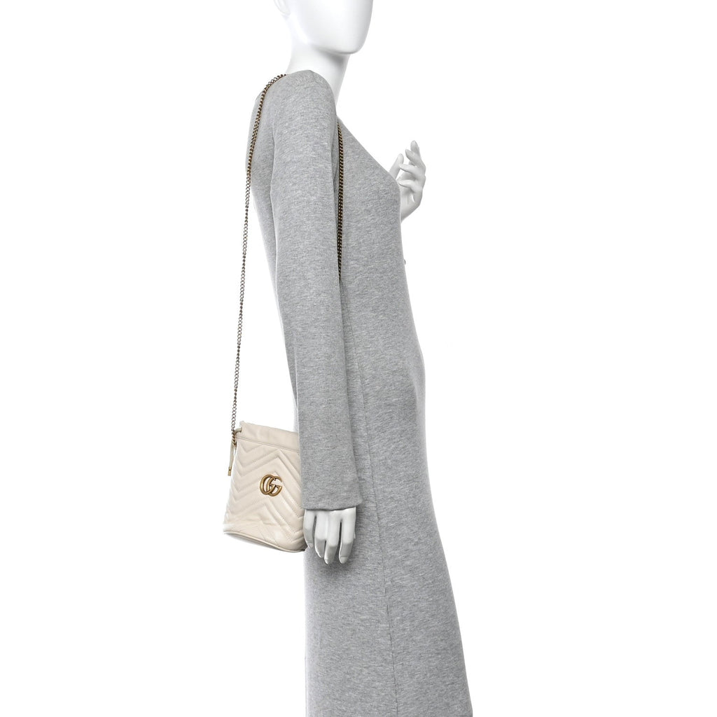 Gucci Calfskin Matelasse Mini GG Marmont 2.0 Bucket Bag White