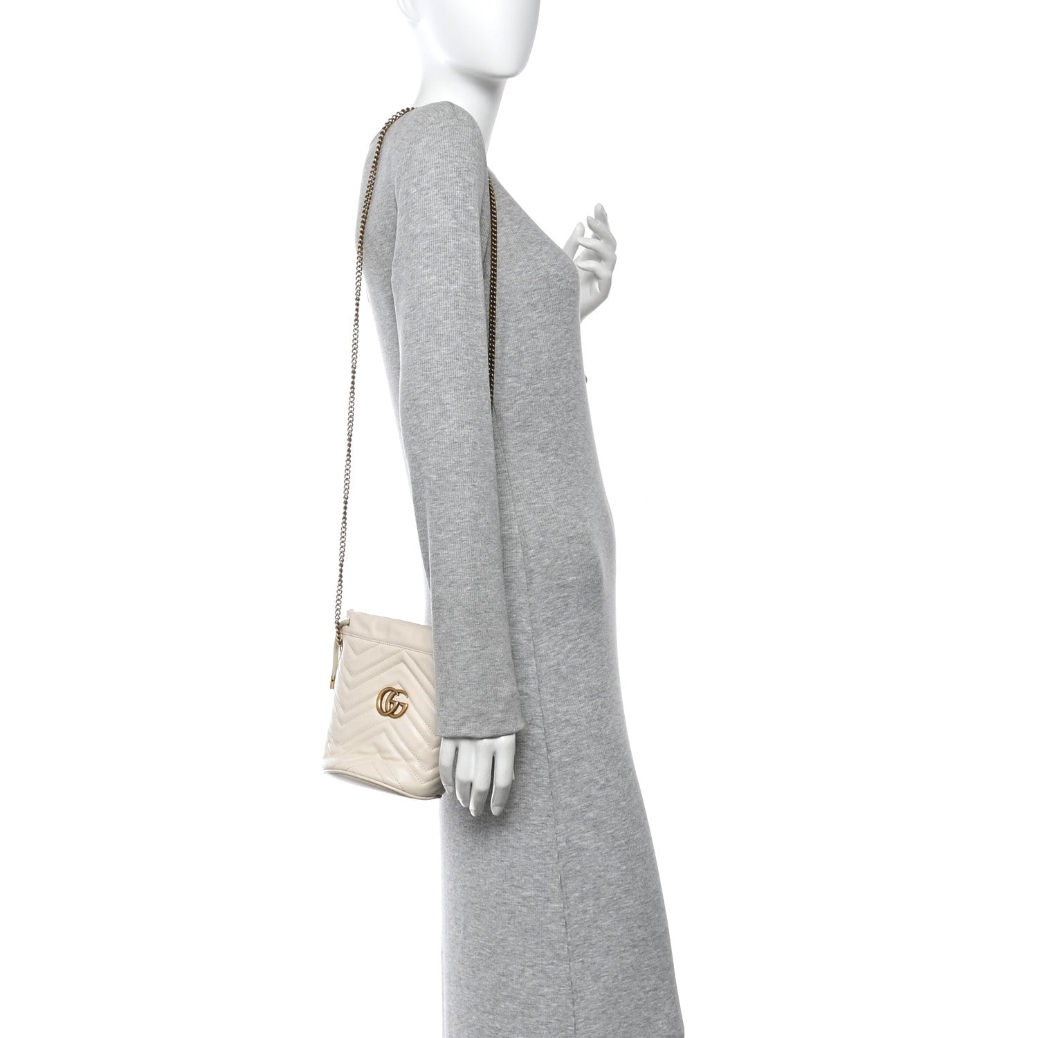 Gucci Calfskin Matelasse Mini GG Marmont 2.0 Bucket Bag White