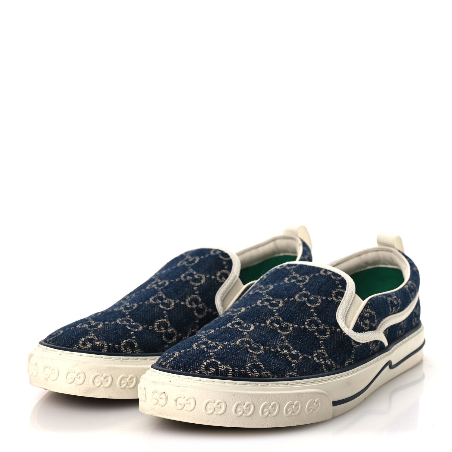 Gucci New Denim GG Monogram Mens 1977 Tennis Slip On Sneakers 8.5 Blue Tea Mystic White
