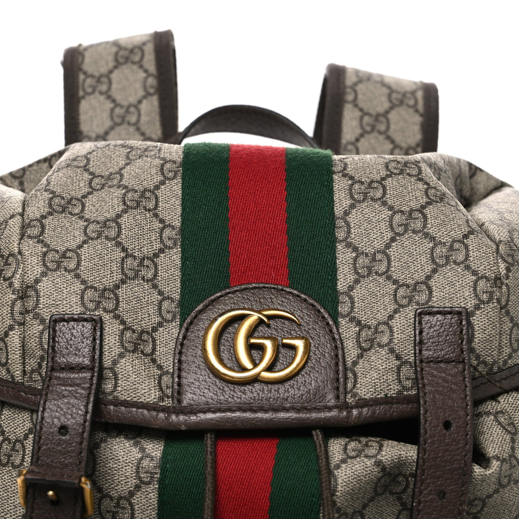 Gucci GG Supreme Monogram Medium Ophidia Double Buckle Backpack Brown