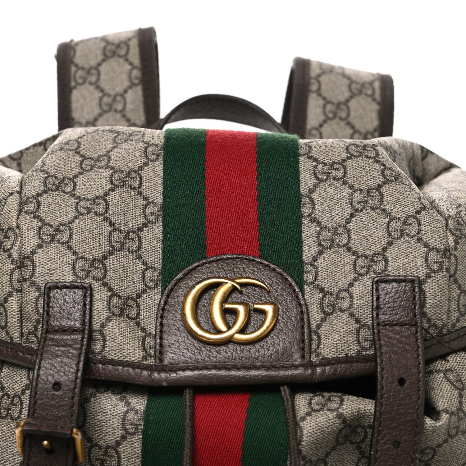 Gucci GG Supreme Monogram Medium Ophidia Double Buckle Backpack Brown