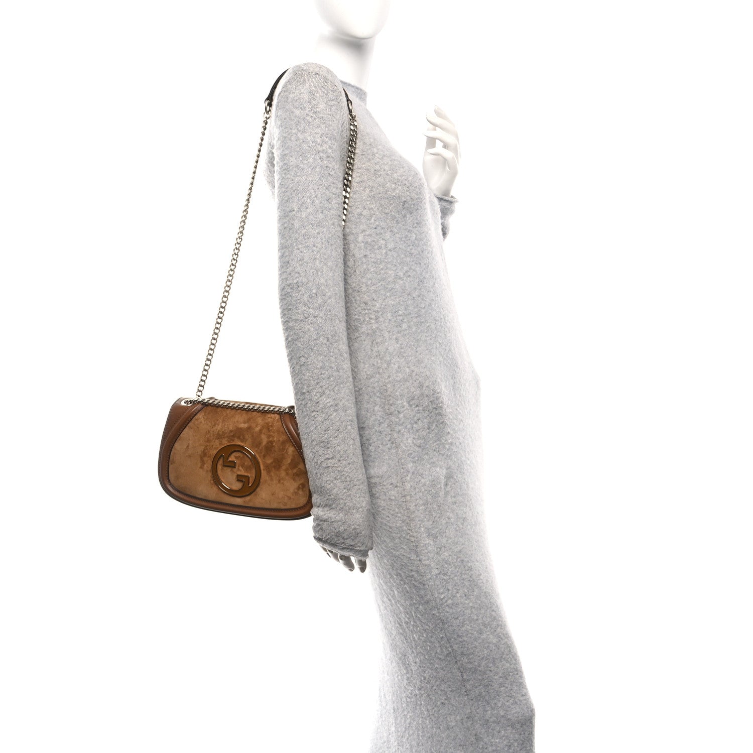 Gucci Suede Calfskin Blondie Medium Shoulder Bag Light Brown