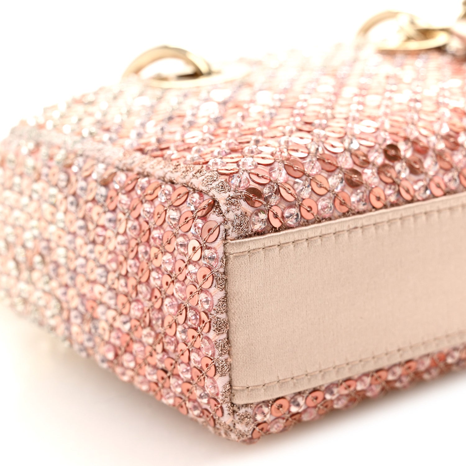 Christian Dior Satin Crystal Sequins Embroidered Micro Lady D-Joy Pink