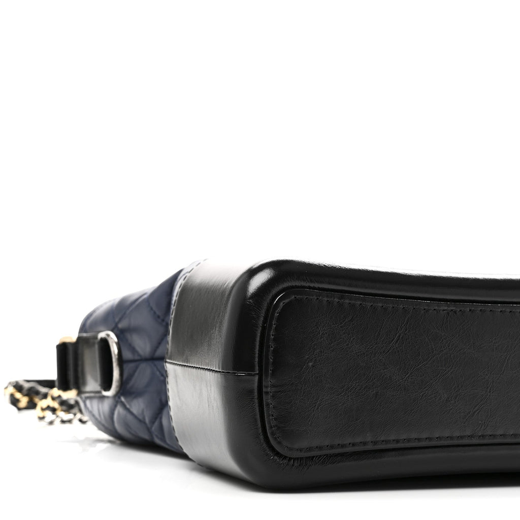 Chanel Aged Calfskin Quilted Medium Gabrielle Hobo Navy Black