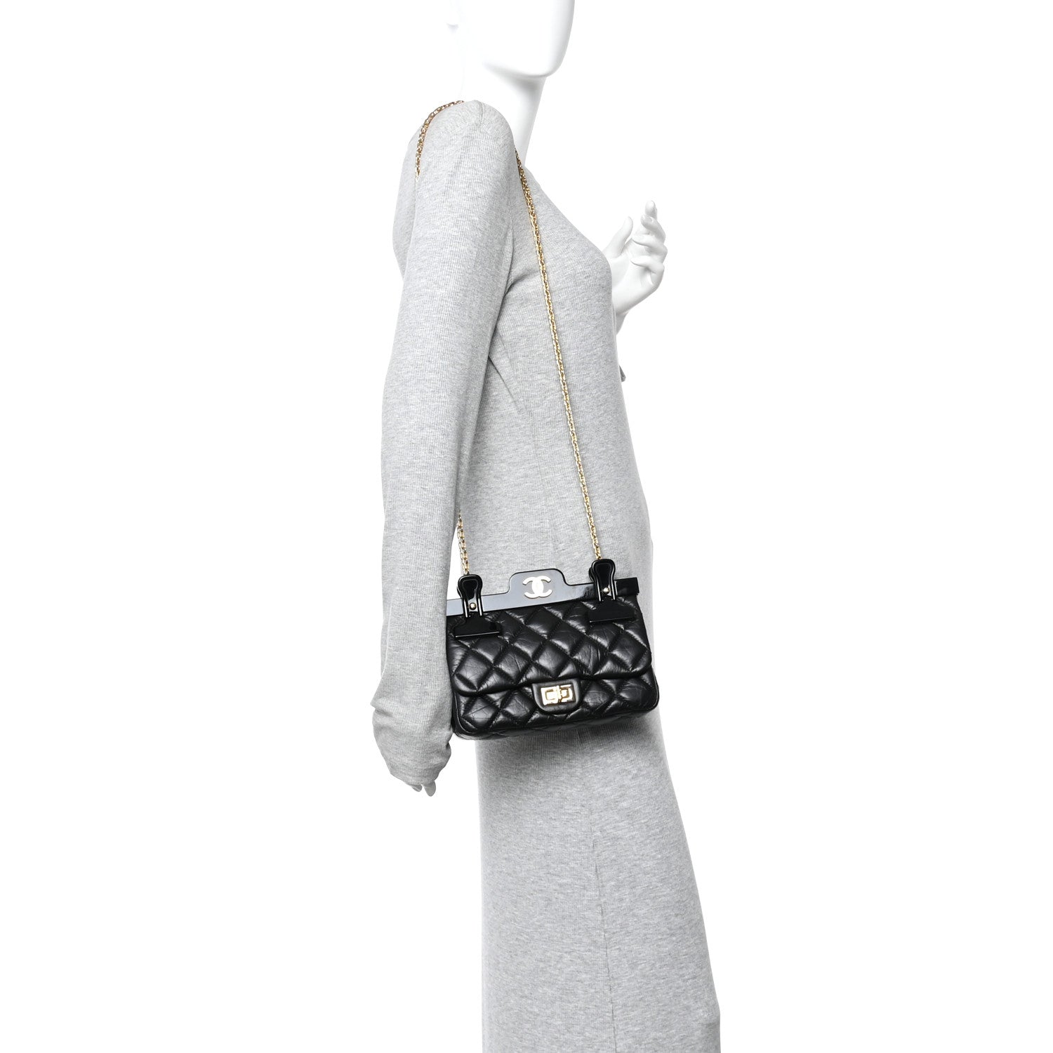 Chanel Aged Calfskin Quilted 2.55 Reissue Mini Hanger Flap Black
