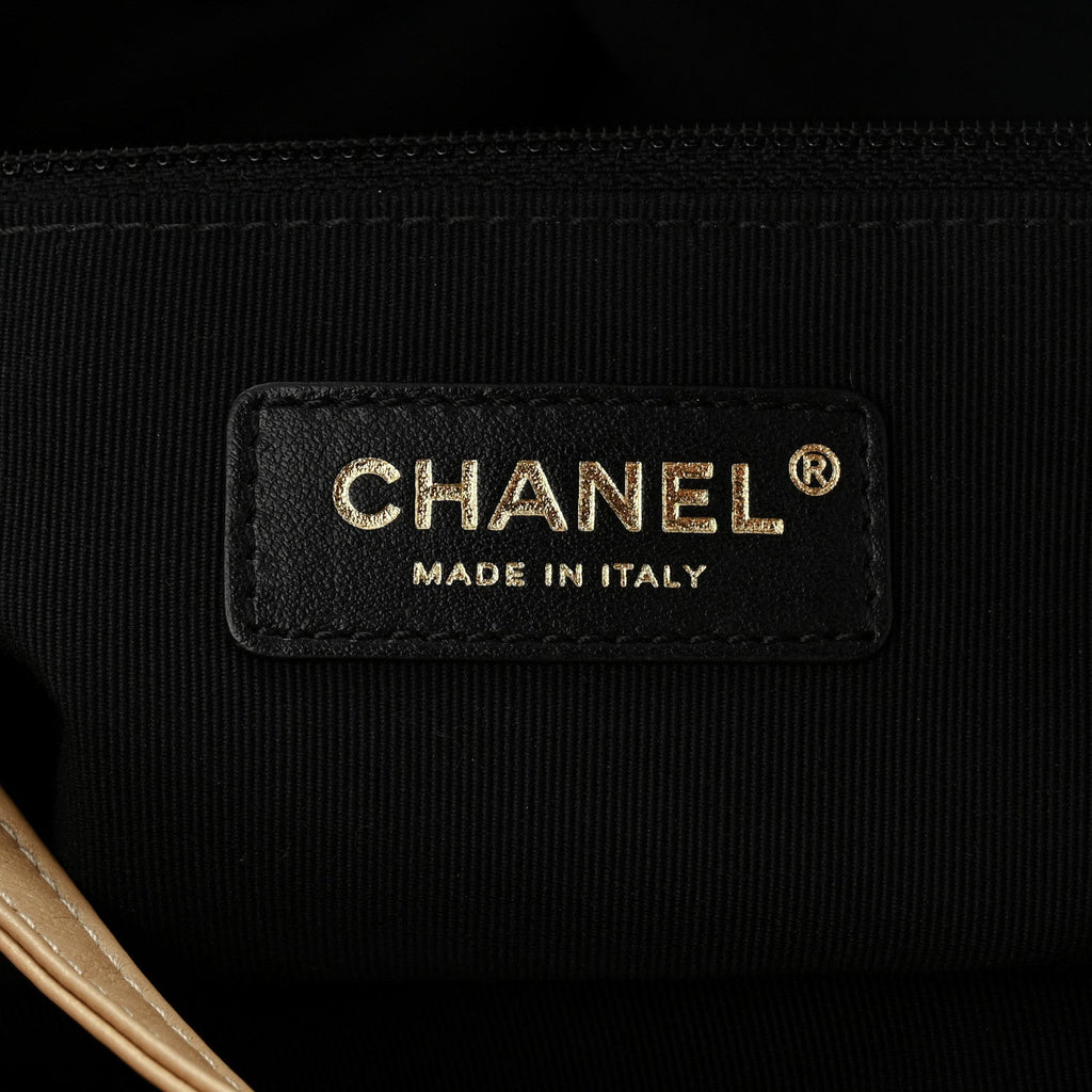 Chanel Calfskin Stitched Small Shopping Tote Dark Beige
