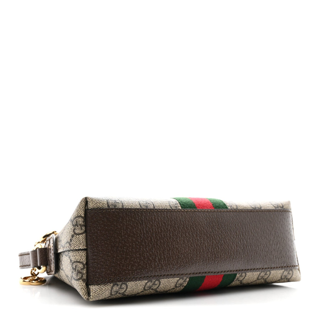 Gucci GG Supreme Monogram Textured Dollar Calfskin Web Small Ophidia Dome Shoulder Bag Beige Ebony New Acero