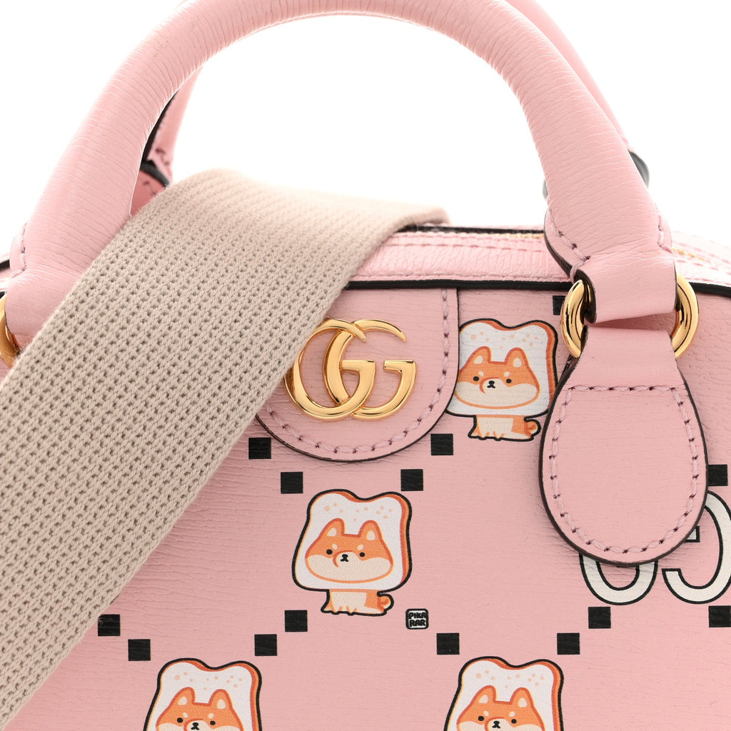 Gucci X PIKARAR Textured Dollar Calfskin Animal Print Mini Ophidia Top Handle Bowler Bag Pink Multicolor