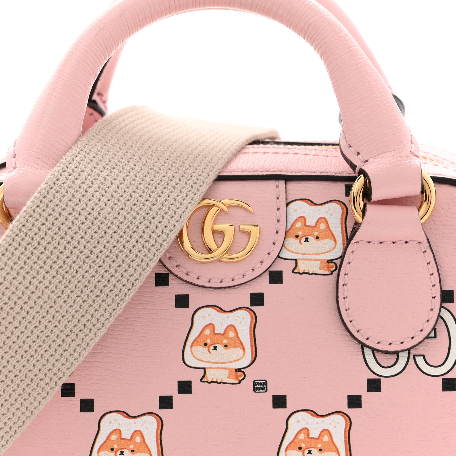 Gucci X PIKARAR Textured Dollar Calfskin Animal Print Mini Ophidia Top Handle Bowler Bag Pink Multicolor