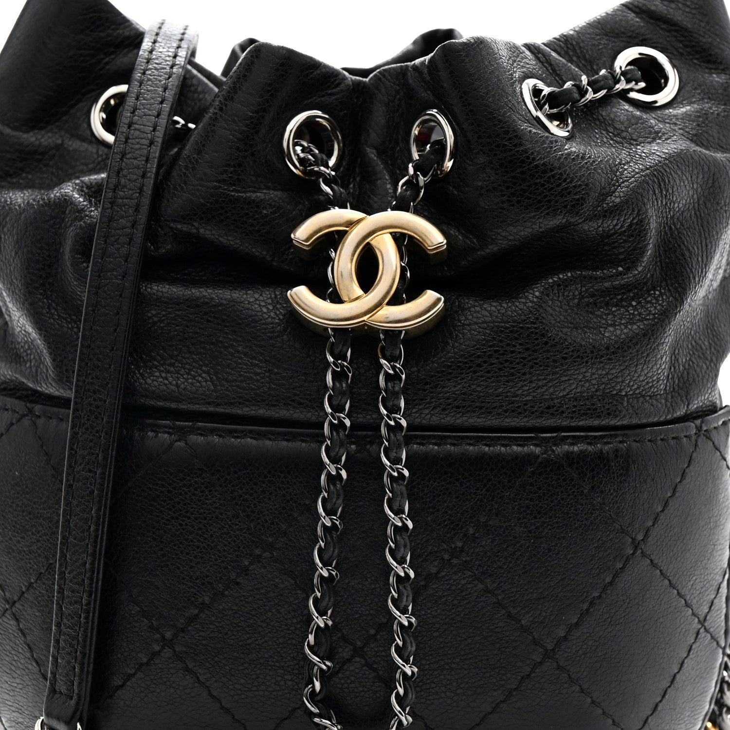 Chanel Calfskin Quilted Small Gabrielle Bucket Black