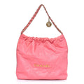 Chanel Shiny Calfskin Quilted Chanel 22 Drawstring Bag Coral Pink