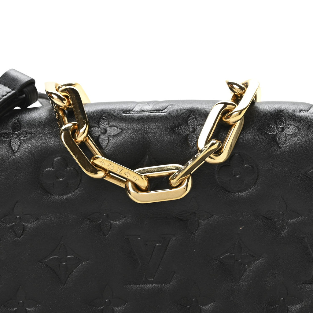 Louis Vuitton Lambskin Embossed Monogram Pochette Coussin Crossbody Black
