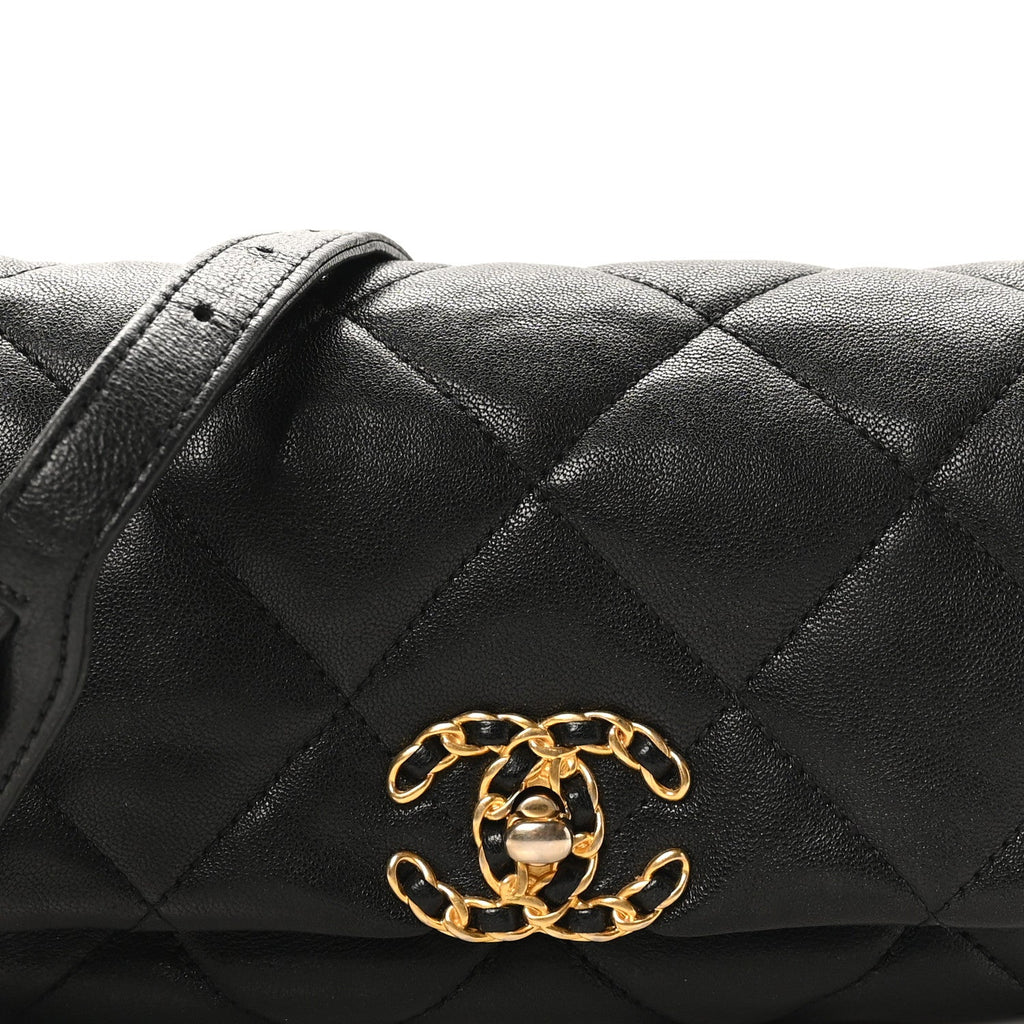 Chanel Lambskin Quilted Chanel 19 Waist Bag Black
