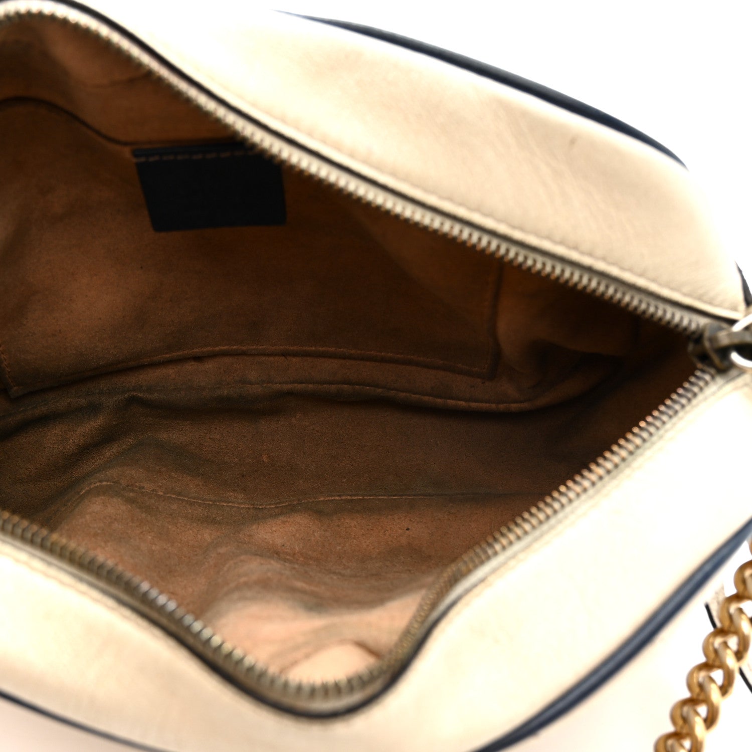 Gucci Vintage Effect Calfskin Matelasse Diagonal Small Torchon GG Marmont Chain Shoulder Bag Mystic White Blue Agata