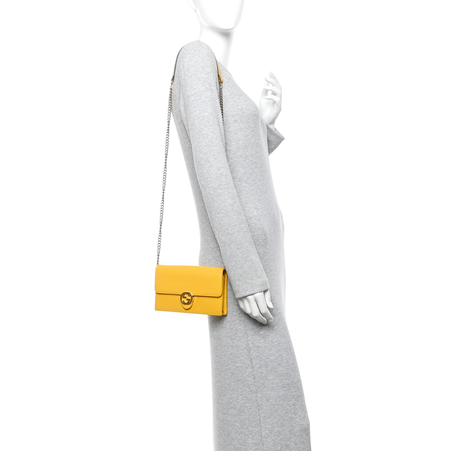 Gucci Dollar Calfskin Interlocking G Chain Wallet New Buttercup