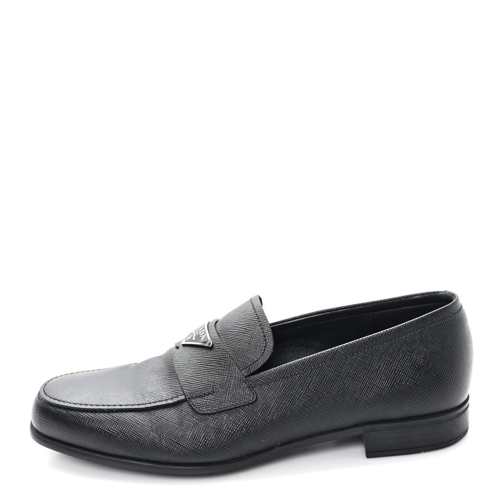 Prada Saffiano Mens Triangle Loafers 6 Black