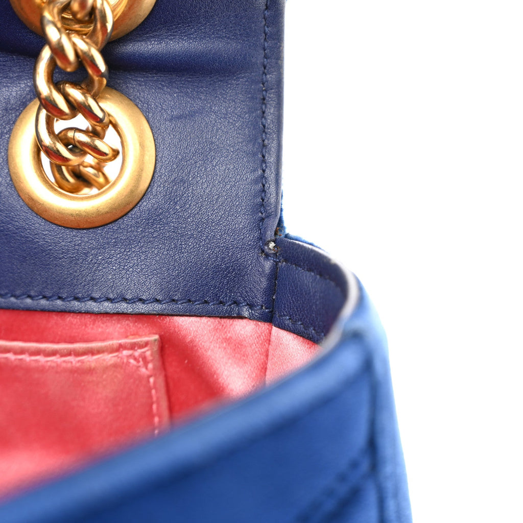 Gucci Velvet Matelasse Mini GG Marmont Shoulder Bag Cobalt Blue