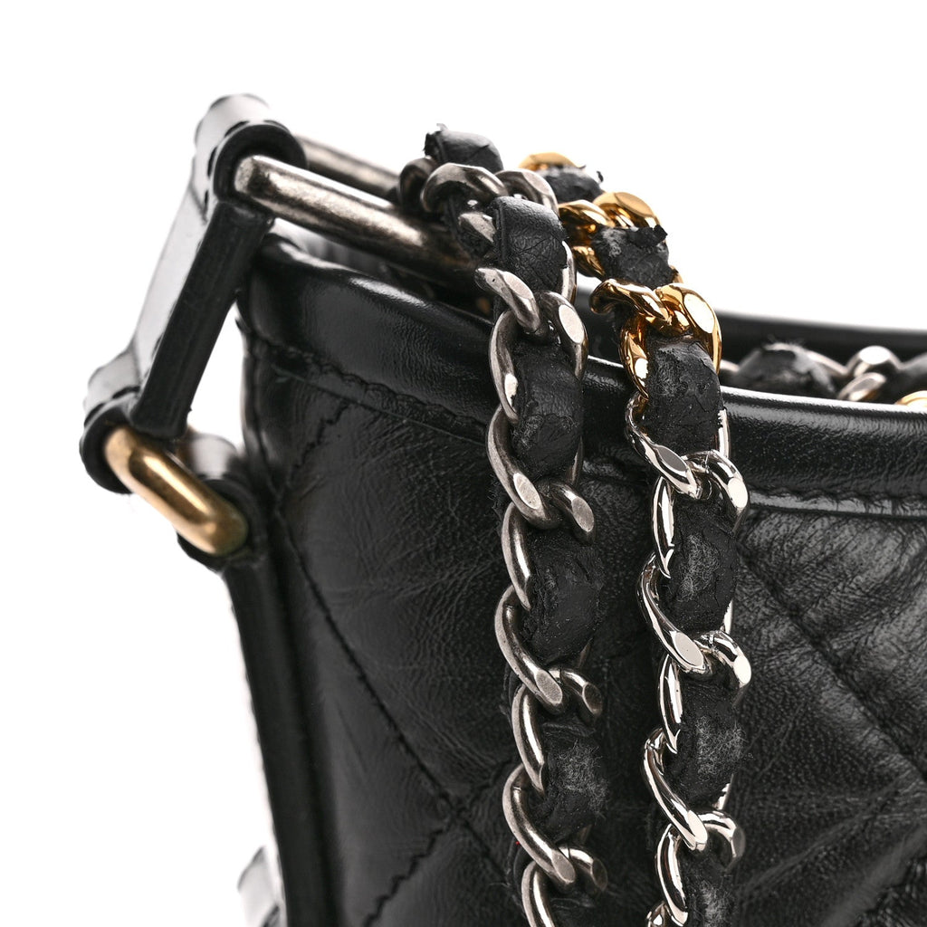Chanel Aged Calfskin Quilted Small Gabrielle Hobo Black