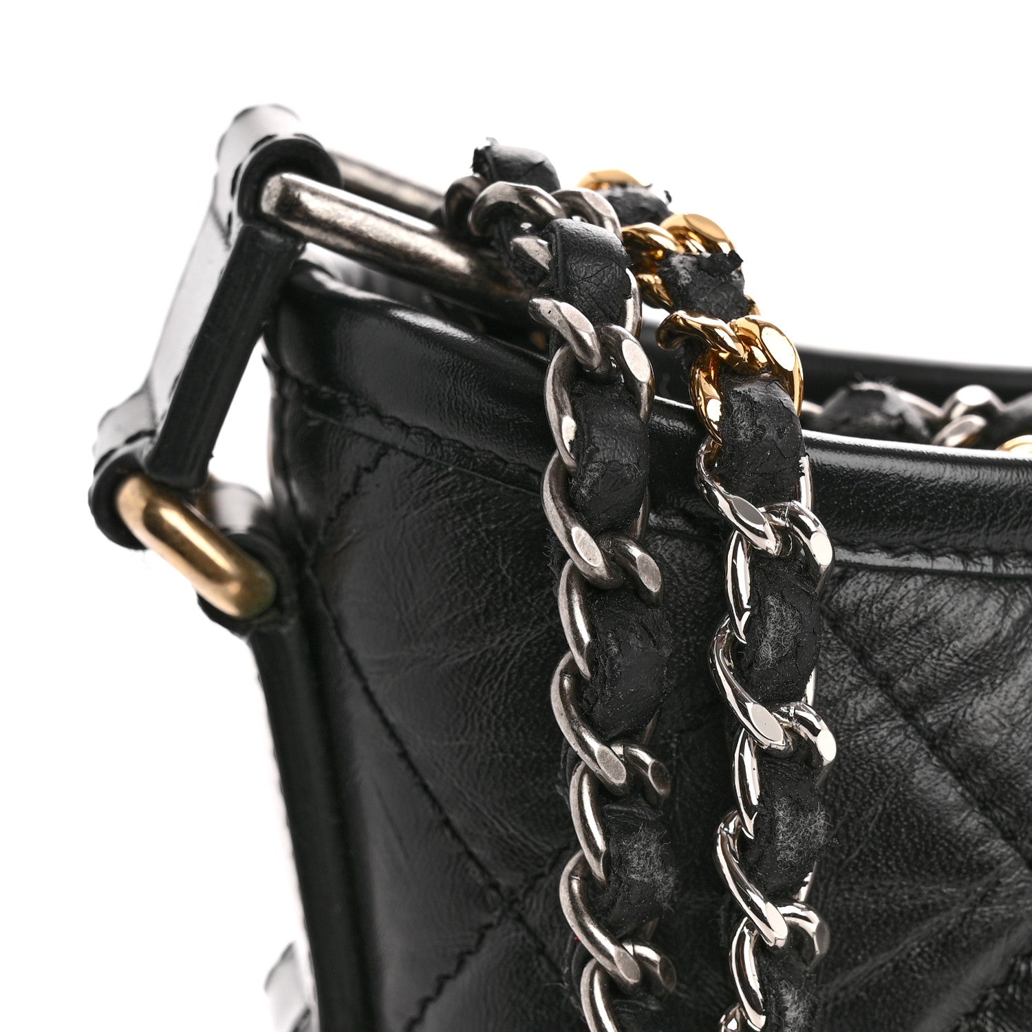 Chanel Aged Calfskin Quilted Small Gabrielle Hobo Black